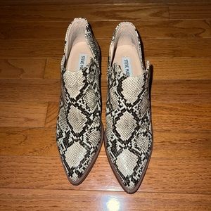 Steve Madden 2 inch heeled snake print booties